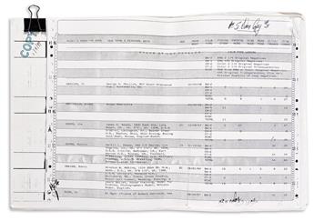 BRUCE BELLAS (BRUCE OF LOS ANGELES) (1909-1974) Photocopied master list of his models, with 39 color slides of his work.